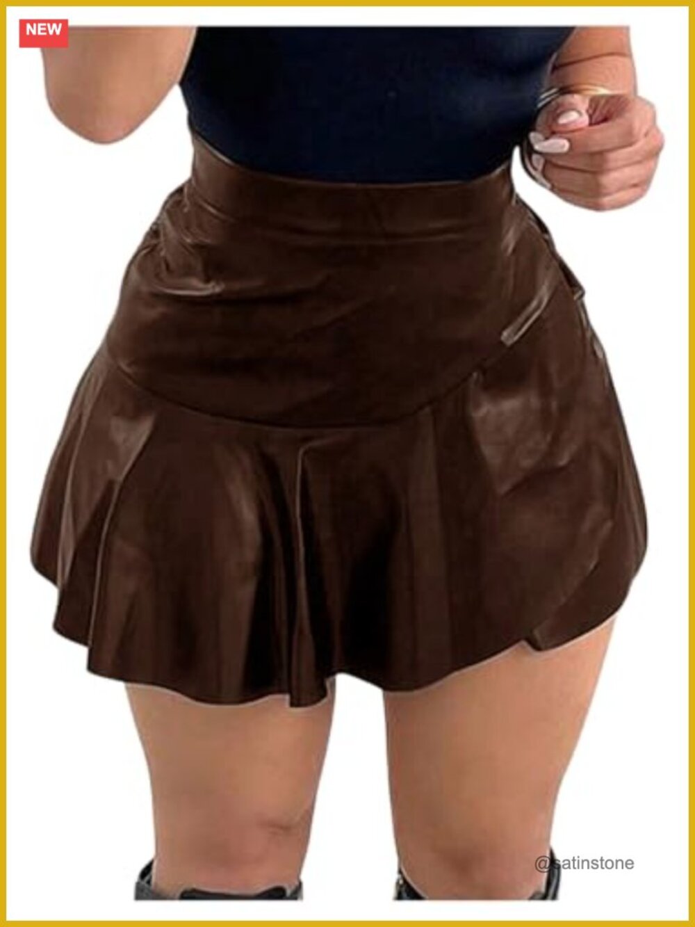 SweatyRocks Leather Ruffle Hem Mini Skirt Y2K High Waist A-Line Rave Party
